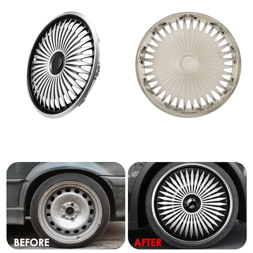 Image of Multi-Spoke Silver with Black Hubcap Wheel Cover Replacement Kit 16 inch Hub Caps Wheel Rim Cover Car Exterior Accessories Pack of 4, 16 inches