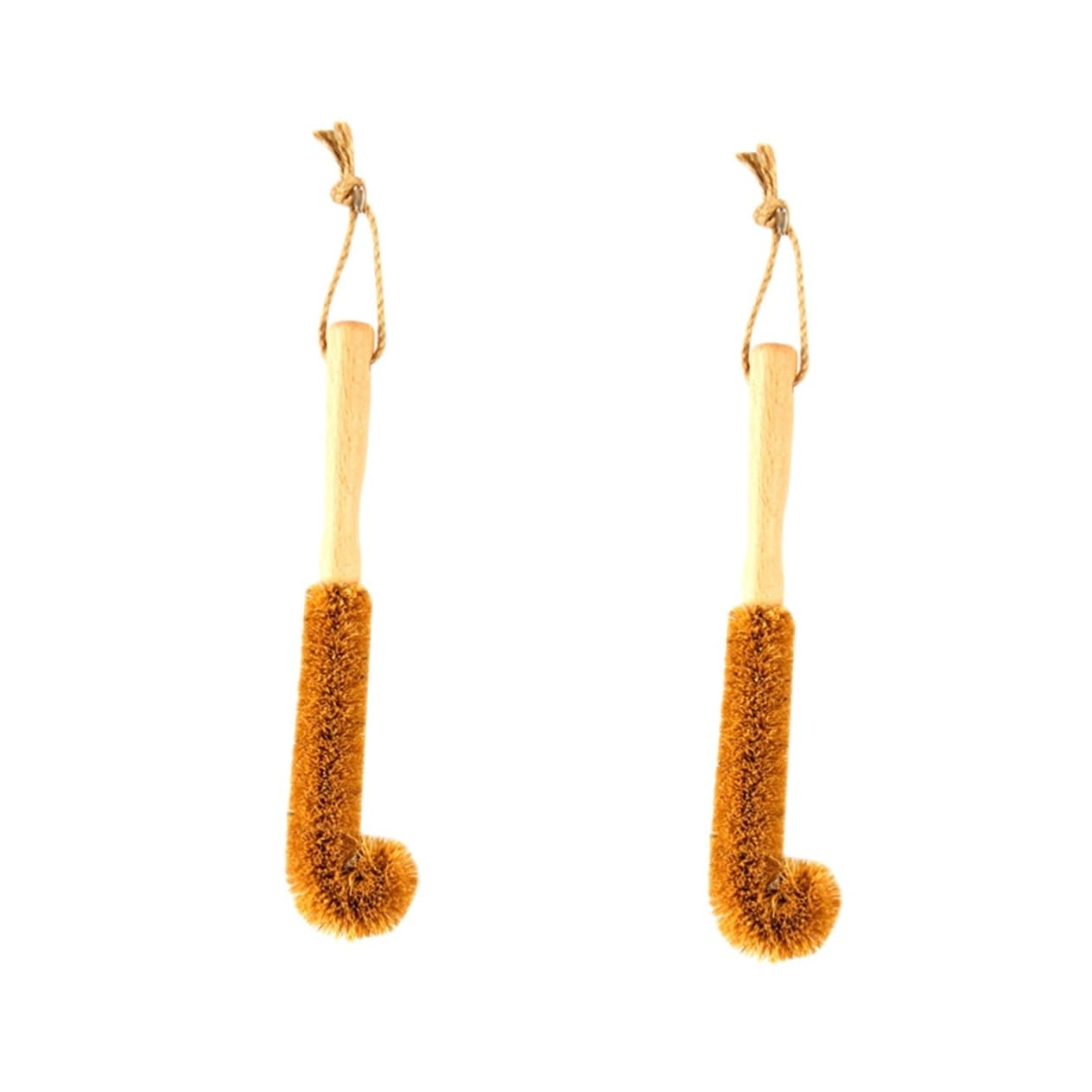 GLEAVI 2pcs Long Handle Cup Brush for Glass Cup and Bottles Cleaning Made of Coconut Fiber for Dish Brushes for Washing
