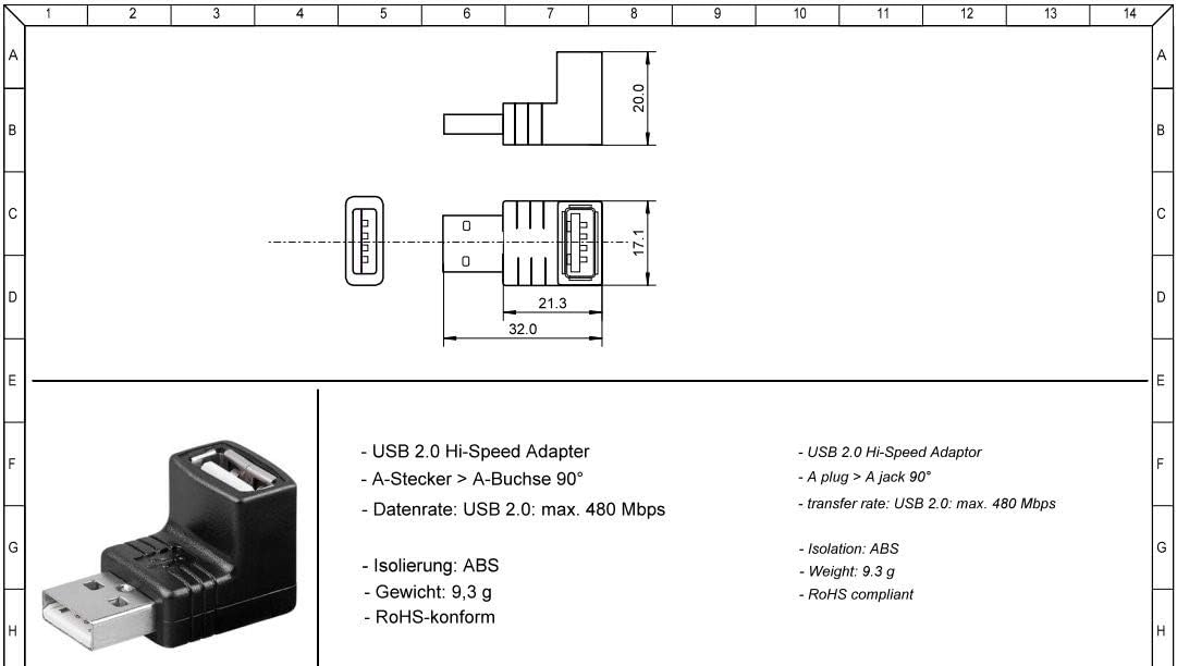PremiumCord USB 2.0 Adapter A-A, USB Type A Male to Female 90°, black - Image 3
