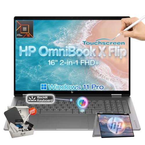 HP OmniBook X Flip 2-in-1 Laptop, 16" FHD+ OLED Touchscreen, AMD Ryzen AI 5 430 Up to 50 Tops(2026), 16GB LPDDR5X, 512GB SSD, Copilot+ AI, Backlit Keyboard, Wi-Fi 7, Bluetooth 6.0, Windows 11 Pro - image 1