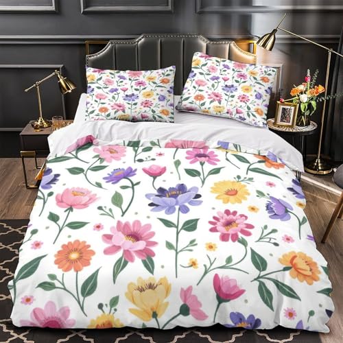 Parure de lit 3D fleurs avec housse de couette 135x200cm en microfibre douce pour lit simple - 2