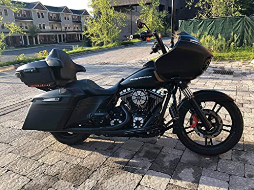 Alforjas Stretched Saddlebags para Harley Touring 2014+, Denim/Matte Negro con Franja Roja miniatura 2