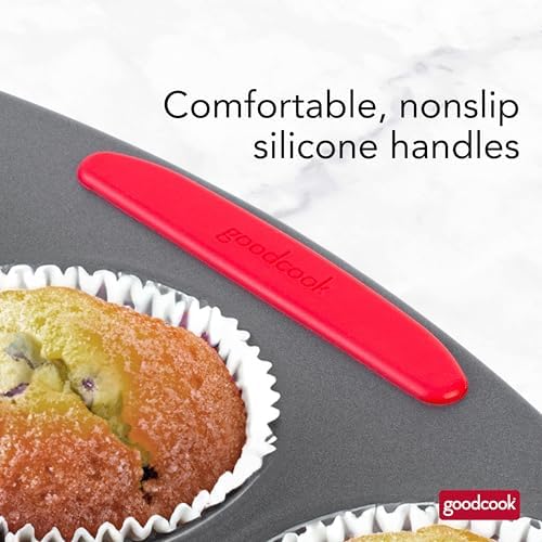 GoodCook MegaGrip 12-Cup Muffin Pan with Silicone Grip Handles Perfect for Cupcakes Durable Heavy-Gauge Steel Construction Scratch-Resistant Nonstick Coating, 15.5x10.5-Inch, Gray - Thumbnail 5