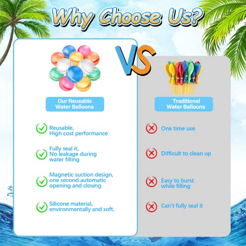 Fengtin Reusable Magnetic Water Balloons, 12Pcs Self-Sealing Quick Fill Water Bomb Outdoor Toys For Kids Adults, Summer Water Toys, Pool Toys,Outside Play, Bath Backyard Swimming Pool Party Supplies #TOP2