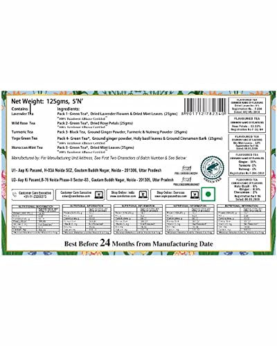 Image of SAN-CHA Tea Boutique, Elixir Selection, Tea Gift Box, 5 Immunity Boosting Teas- Lavender, Rose, Turmeric, Tulsi & Moroccan Mint, Tea Gifting, Tea Gift Hamper, 125 Gram