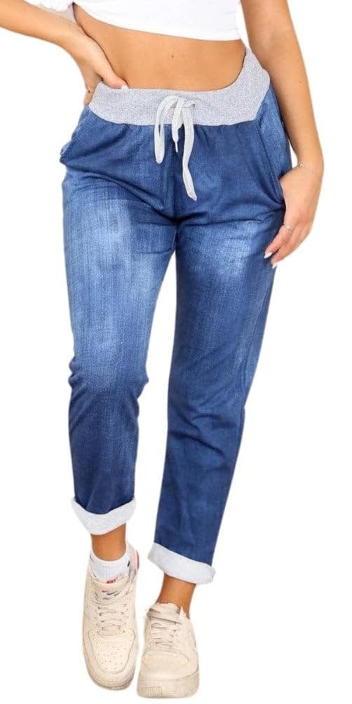 WearAll Women's Floral Print Drawstring Elasticated Trousers Ladies Jogging Bottoms Pants Tie Dye Denium 20-22