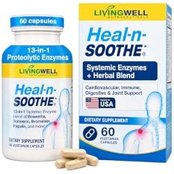 HEAL-N-SOOTHE Systemic Enzymes Joint Supplement, 60 Count | 13 Active Ingredients, 5 Systemic Enzymes, Turmeric, Bromelain, Boswellia, Vegetarian Capsules