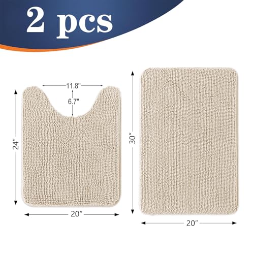 Image of OLANLY Bathroom Rugs Sets 2 Piece, Soft Absorbent Chenille Bath Mats and U-Shaped Contour Toilet Mat Area Rug Set, Machine Washable Bath Carpet, Home Decor Accessories(30 inchx20 inch+24 inchx20 inch, Sand)