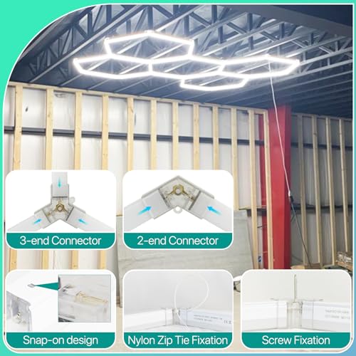 Litezone Hexagon Lights Garage, 6500K Ultrabright Hex Lights Garage, DIY Linkable Honeycomb Led Lights for Garage, Workshop, Car Care Wash Room, Car Show, Storage, Bar, Salon(66W 7920LM)