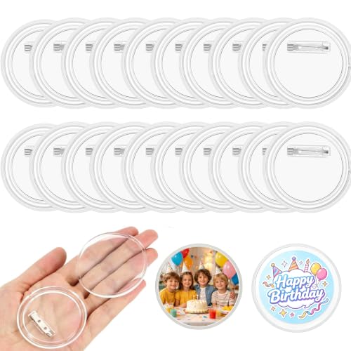 Clear Button Pins Plastic for Crafts - 20 Pack Circle Acrylic Round Button DIY Design Blank Pins Bulk Photo Pin Making Kit for Badge Maker DIY Crafts Supplies (2.36 Inch)