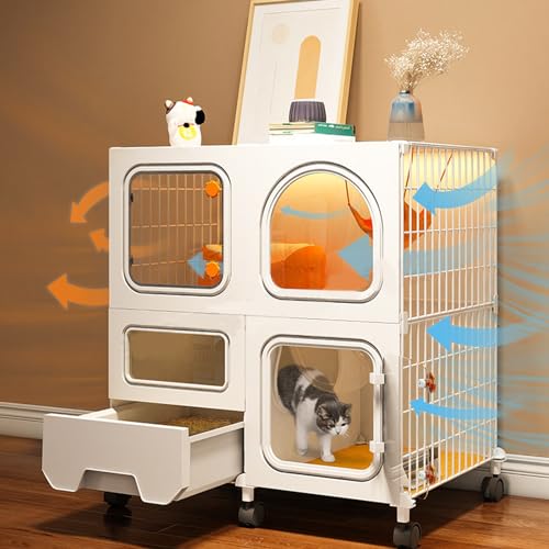 Chenil pour chat à 3 niveaux modulable avec zone litière fermée