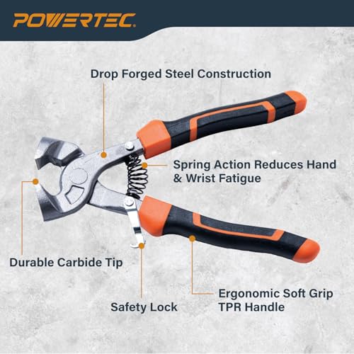 Image of POWERTEC 8 inch Tile Nippers with Ergonomic Grip, for Trimming Tile and Mosaics to Desired Shape on Glass, Ceramic and Porcelain Tile up to 3 /8 inch Thick, 1 Pack (71900)
