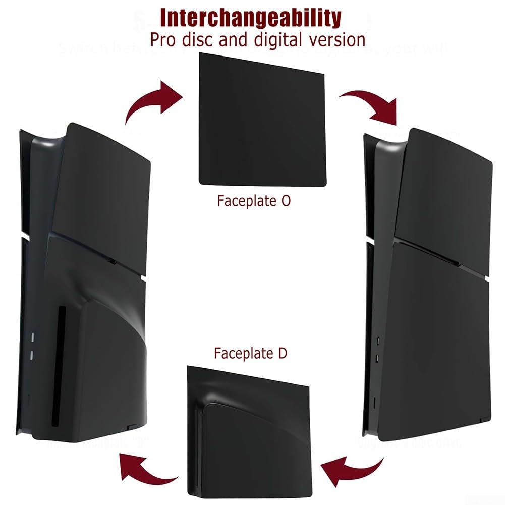 Set di coperture di ricambio per console PS5 Pro, 5 pannelli protettivi in ABS, copertura di 3 mm di spessore per dischi e personalizzazione di gioco Digital Edition (nero)