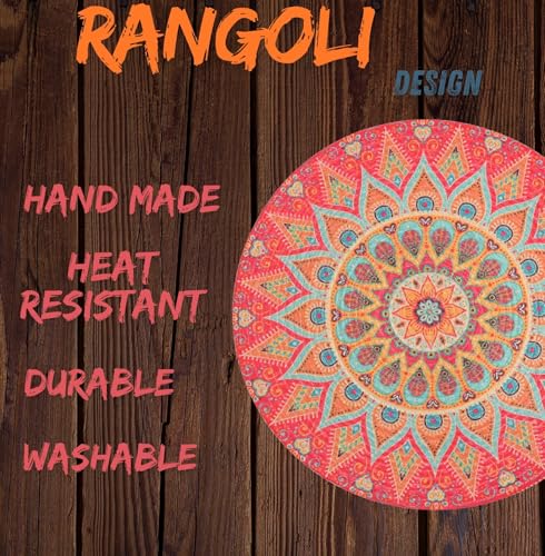 Image of LaVichitra Cotton Table Placemat | Dining Table Mat | Bed Side Table Mat | Cotton Round Shape Placemats | Washable PlaceMat for Shelves & Plant Pots - Pack of 1, Rangoli Print