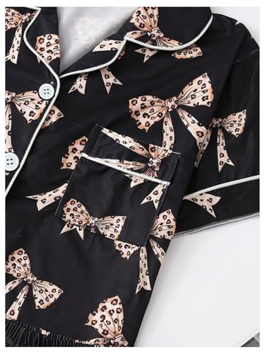 Image of Verdusa Women's 2 Piece Floral Bow Pajama Set Short Sleeve Button Down Shirt and Shorts Set