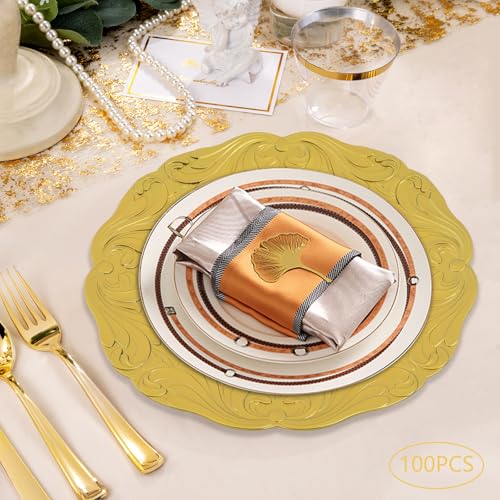 100 platos dorados redondos usos múltiples 12.8 pulg miniatura 2