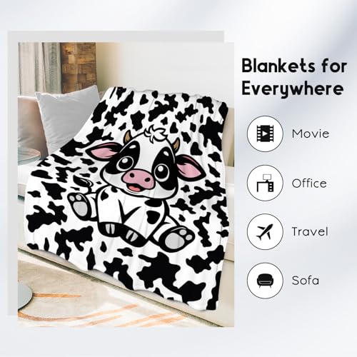 Cow Blanket, Cozy Soft Throw Gifts for Boys, Cute White Flannel Throw Blankets for Couch Office, 50x60 Inches