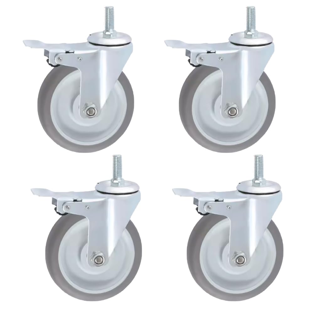 4 × Ruedas Goma TPR Rosca M16 × 30 Carga pesada 600 kg Hospital Ruedas con freno Ruedas giratorias para Carro Muebles banco de trabajo Super mercado 3'' 4'' 5 pulgadas