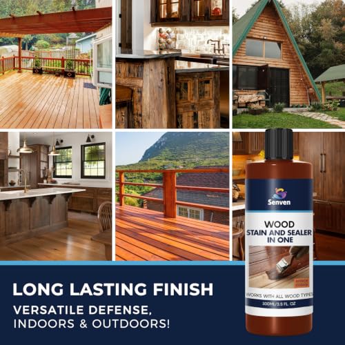 Image of Wood Stain and Sealer in One, Water Based Non-Toxic, Fast Dry, Waterproof Interior & Exterior Wood Stain & Wood Sealant for Furniture, Decks, Fences, Cabinets, Pergolas, Wood Siding, 100ml,Amber /Brown