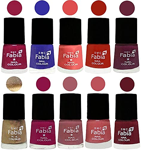 Image of SMC Fabia ALL IN ONE (PACK OF 10), Long Lasting Glossy Nail Polish, 6 ml Each, All Vibrant Colours,01750