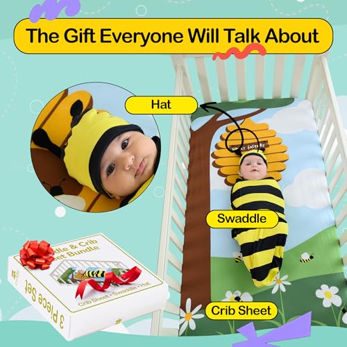 Image of Cuddle Club Newborn Swaddle Gift Set - Includes Swaddle Blanket, Hat & Crib Sheet in Fun Styles - For Baby Boys & Girls