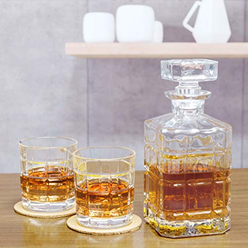 KANARS Whisky Karaffe und Gläser Set, 800 ml Whiskey Dekanter mit 4x 300 ml Gläser, Bleifrei Kristallgläser, 5-teiliges… – Bild 7