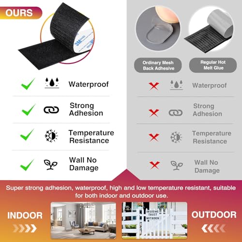 Image of Hook and Loop Strips with Adhesive 2x5IN 10Pairs /20Strips, Black Strong Sticky Back Fastener, Heavy Duty Double-Sided Adhesive Hanging Strips for Home Office School