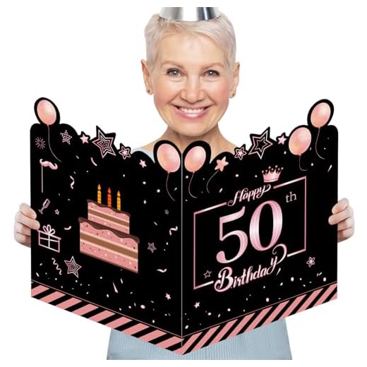 GoldRock Tarjeta de cumpleaños de mujer y hombre grande, 63 x 40 cm, color oro rosa de 30 a 70 años (tarjeta de cumpleaños de 50 años)
