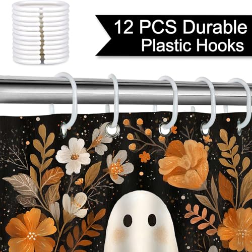 72" x 72" Mocsicka Halloween Ghost & Pumpkin Shower Curtain w/ Hooks - image 7