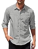 COOFANDY Men Striped Button Down Shirts Slim Fit Untucked Shirt Dress Shirt Jackets Black L