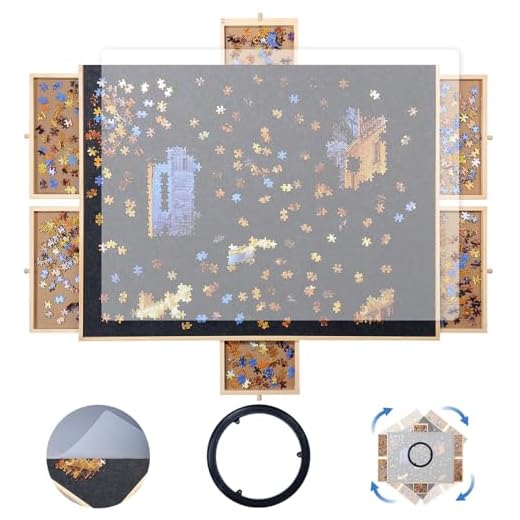1500 Piece Puzzle Board,Wooden Jigsaw Puzzle Board with Drawers 35”X 27”Portable Puzzle Table Rotating Puzzle Table with Covers and Lazy Susan|Felt Cushion Felt Surface for Adults and Kids