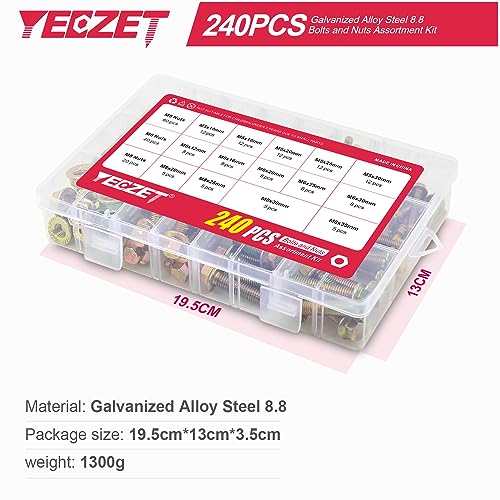 Image of 240PCS Grade 8.8 M5 M6 M8 Flanged Bolts and Nuts Kit, Metric Flanged Hex Screws Nuts Includes 14 Most Common Sizes