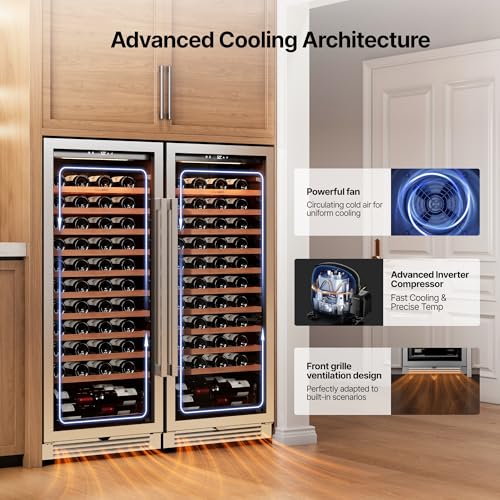 Image of Ca'Lefort 24 Inch Wine Fridge Set, 180 Bottle Capacity Wine Cooler Refrigerator, Built-in Glass Door Wine Fridge with Adjustable Shelves & 3 LED Lighting for Home Bar Kitchen (Two 24 inch Units)