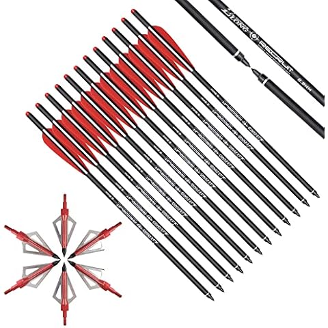 ELONG OUTDOOR 12 Stück Carbon Armbrustbolzen 20 Zoll Armbrustpfeile und 6 Stück Armbrust 3-Blatt 100 Grain Jagdspitzen kit Cover