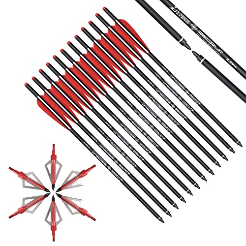 ELONG OUTDOOR 12 Stück Carbon Armbrustbolzen 20 Zoll Armbrustpfeile und 6 Stück Armbrust 3-Blatt 100 Grain Jagdspitzen kit,Armbrust Carbonpfeile für Jagd und Zielbogenschießen Schießen Cover