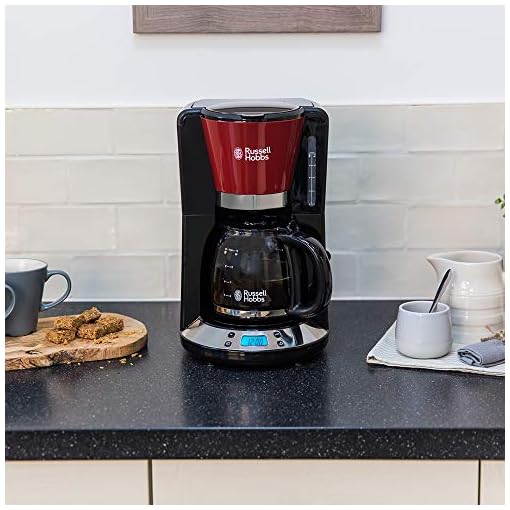 Russell Hobbs Kaffeemaschine [Digitaler Timer, Brausekopf für optimale Extraktion&Aroma] Colours+ Rot (max 10 Tassen, 1,25l Glaskanne, Warmhalteplatte, 1100W) Filterkaffeemaschine 24031-56 – Bild 8