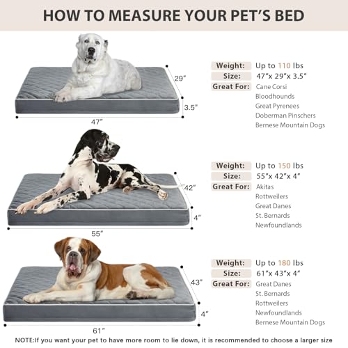 Image of WNPETHOME Orthopedic Giant Dog Beds Large Sized Dog, Waterproof Extra Large Dogs Bed with Removable Washable Cover, Multi-Needle Quilting Dogs Crate Bed