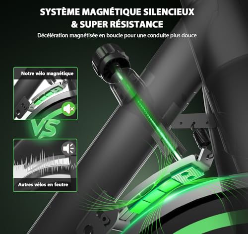 Velo d Appartement, SLUNSE Vélo d'Appartement connecté APPs avec Écran, Vélo d' Stationnaire pour la Maison avec Résistance Magnétique Réglable, Siège Moelleux et Réglage en Hauteur, Roulement 180KG – Image 4