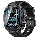 Goton Rugged Case with Band for Apple Watch Ultra 3/2/1 49mm, Military Grade Shockproof Cover + Screen Protector Kit for iWatch Band Men, Skin-Friendly TPU Strap for Outdoor Adventures (49mm,Black)