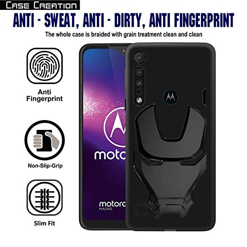 Image of COVERLY Official 3D Touch Feel Trending Avenger Logo Mask Soft Rugged Grip Iron Man Super Power Cartoon Movie Engraved Silicone Matte Back Cover for Motorola One Macro (2020) - Black