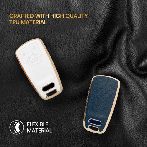 Image of Keyzone Litchi Leather TPU Key Cover & Keychain for Q5, A5, A8, Q7, A4, A6 3-Button Smart Key (White)