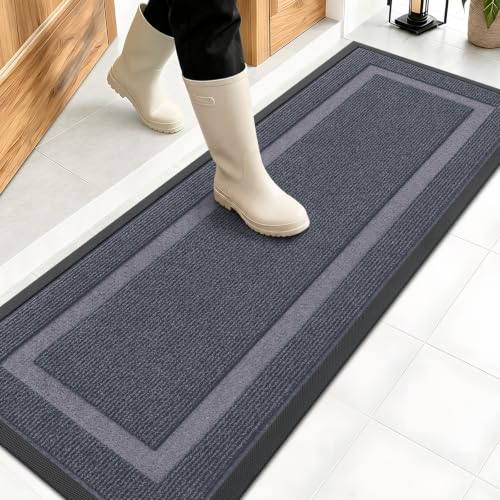 Image of OLANLY Front Door Mat Indoor Outdoor Entrance, Waterproof All-Season, All-Weather Doormat, Sturdy Natural Rubber, Fade Resistant, Low Profile, Easy Clean Patio Porch Entryway Mat, 47x17, Light Grey