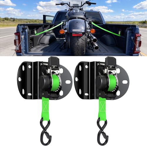 Kingfun Retractable Ratchet Straps for 2015-2026 Ford F150 Accessories Self Retracting Tie Down Straps (2-Pack) 1 500lb Break Strength Heavy Duty Truck Bed Securing System 1 Inch x 10 Feet Green