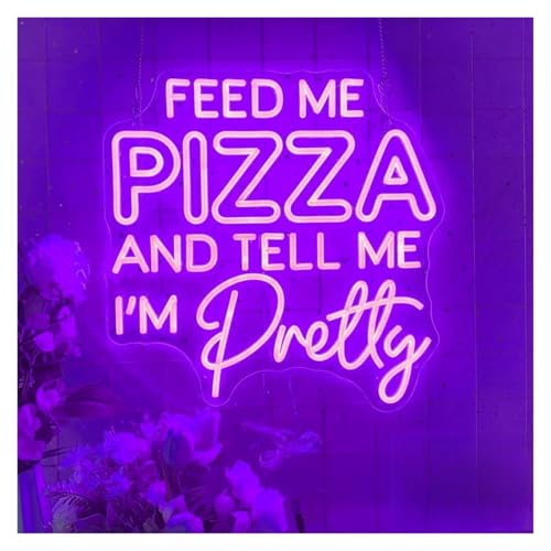 Enseigne au néon LED Nourrissez-moi de la pizza déco murale violette dimmable USB