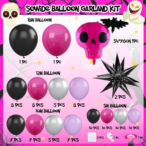 Sowide Halloween Balloon Arch Garland Kit,Black Red Pueple Balloons Halloween Skeleton Balloons Bat Mylar Balloons For Kids,Family,Halloween Theme Party Background Classroom Decorations Cosplay Theme Party thumb #1