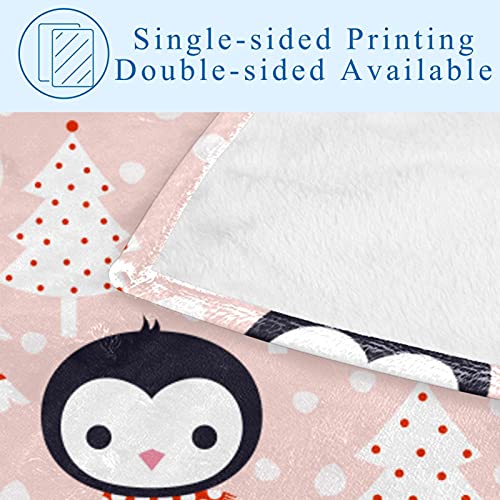Couverture de Noël pingouin rose 150x100 cm plaid chaud