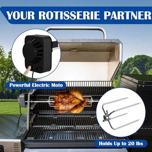 SafBbcue BBQ Rotisserie Grill Kit for Masterbuilt Gravity Series 1050/800/560 Replacement Parts MB20091220, Electric Rotisserie Accessory Attachment with Motor, Stainless Steel Spit Rods & Meat Forks