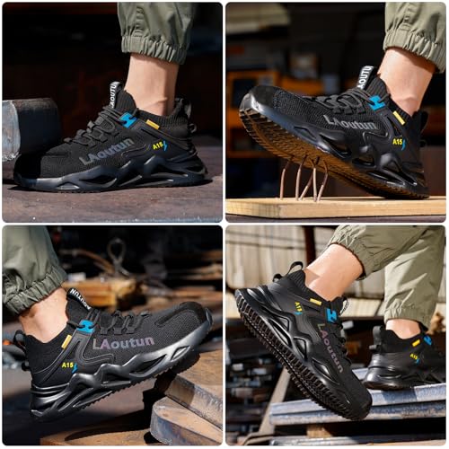 Image of LAoutun Steel Toe Shoes for Men Work Shoes Safety Sneakers Comfortable Lightweight Puncture Proof Slip on Indestructible Construction Work Shoes