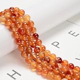 Land Long 120pcs(2 Strand/Set) 6mm Natural Orange Agate Gemstone Beads with Healing Power, Round Carnelian Energy Stone Beads for Jewlery Bracelets Earrings Making DIY