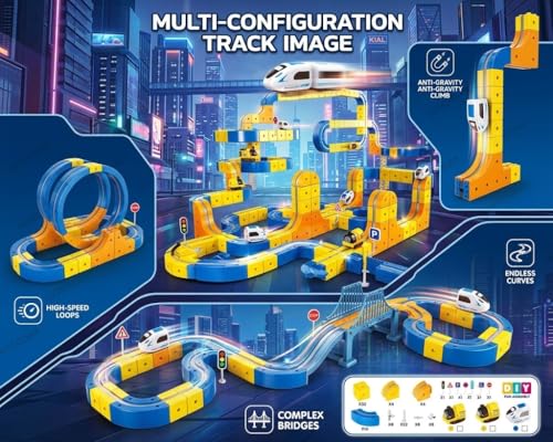 Image of TOYSTODAY Magnetic Building Block Track Car Set for Kids 3+ | DIY Construction Race Track Toy with Magnetic Blocks & Track Cars | STEM Learning Educational Toy Gift for Boys & Girls (130 PCS)